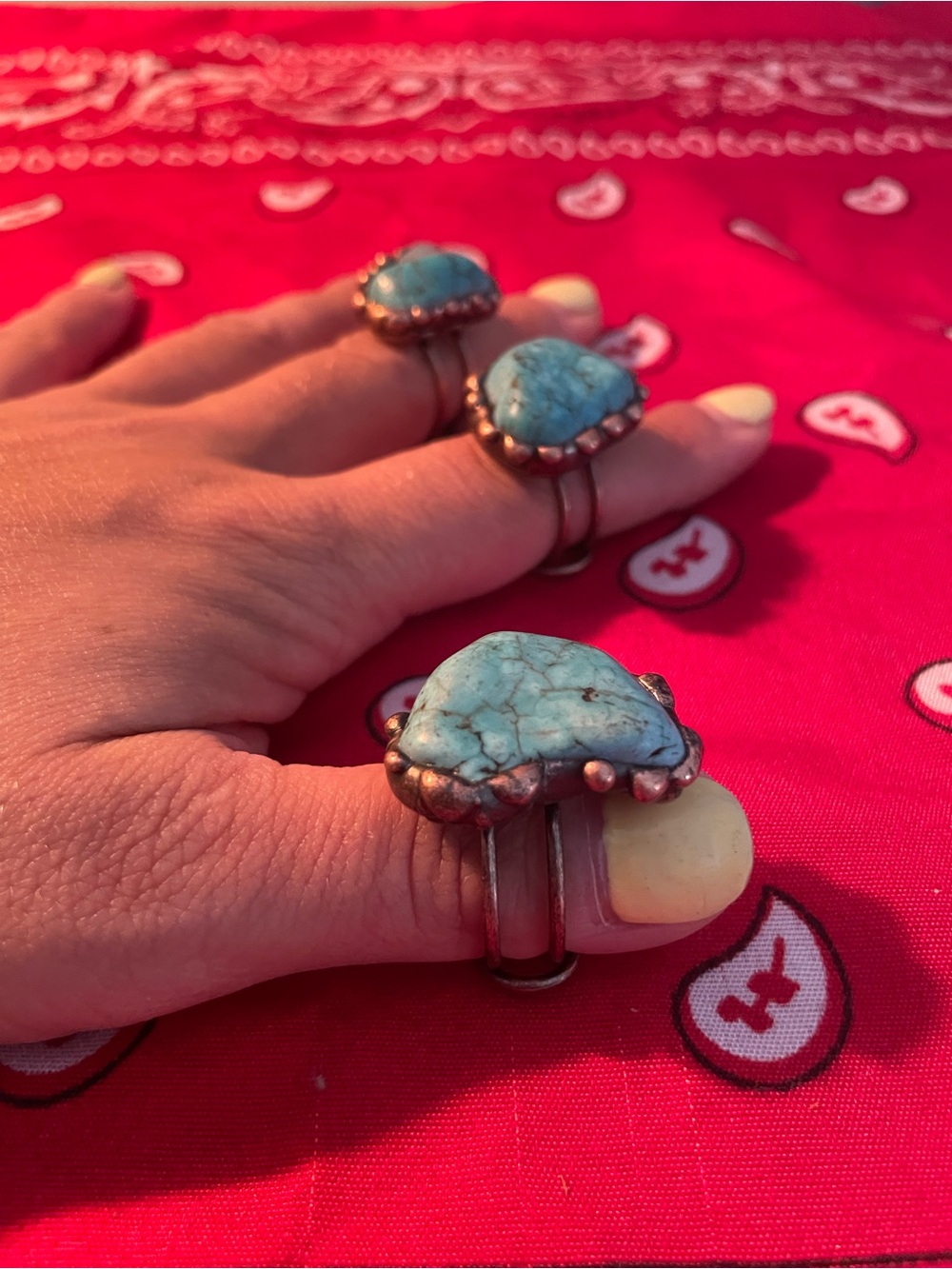 THREE Adjustable Copper Turquoise Rings